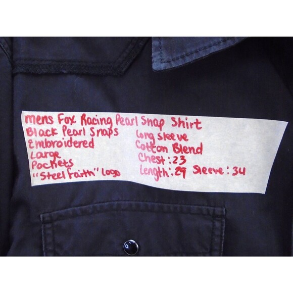 Fox Racing Y2K Western Yoke Embroidered Shirt Mens Size L Black Pearl Snap - Picture 4 of 14